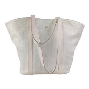 LC Lauren Conrad Women Metallic Cream Woven Straw Tote Bag Shoulder Carryall
